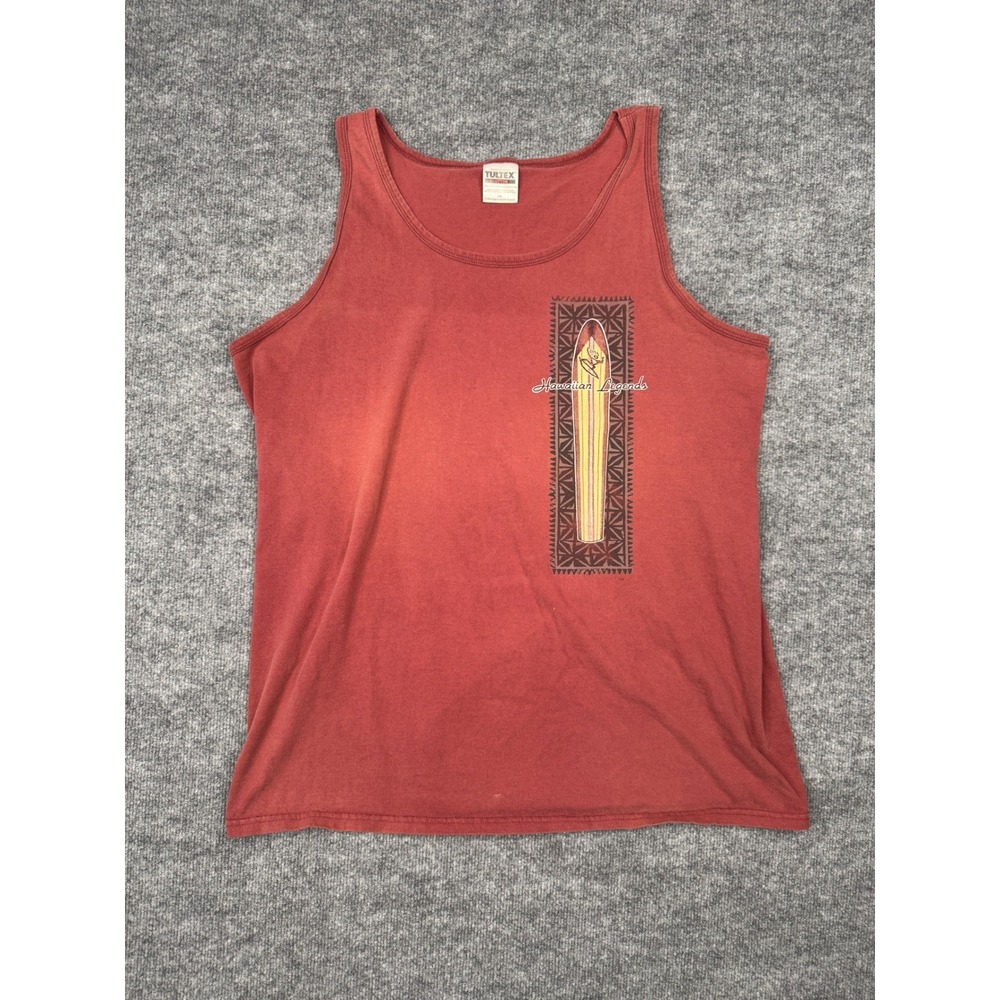 Tultex Hawaiian Legends Tank Top Mens 2XL Red Cotton Surf Graphic Vintage 90s‎